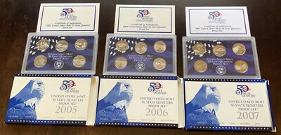 2005, 2006,2007 (S) 3 Proof State Quarter Set w. Original Box & COA US Mint - Image 1 of 4