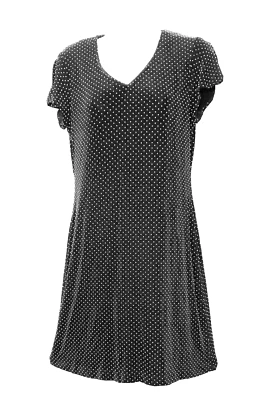 VESTIDO COLDWATER CREEK BLANCO Y NEGRO PUNTEADO LÍNEA A ELÁSTICO, MANGA DIVIDIDA, TALLA 6P Foto 1 de 4