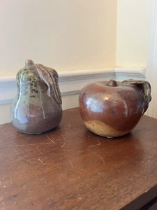 Keramik Kunst Apfel & Birne Tropfglasur Skulptur Set rustikale Figur Wohndeko - Bild 1 von 6