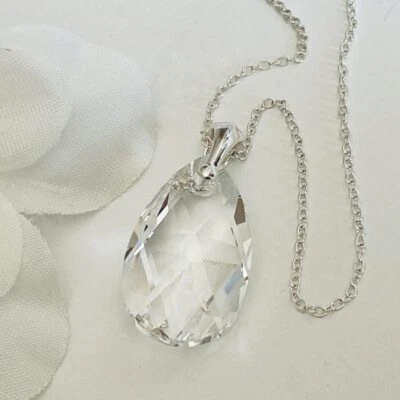 925 Silver Clear Crystal Necklace 22mm Pendant Made With Austrian Crystals - Image 1 of 4