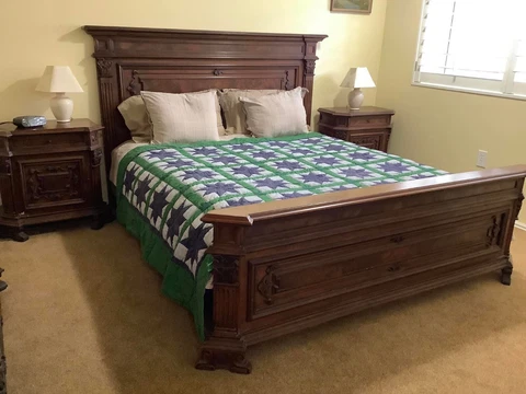 antique bedroom suite, Italian, solid wood, dresser, nightstands, head/foot brd Cover