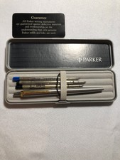 Vintage Parker Ballpoint Pen Silver Gold Trim Made In USA with Box & Bits