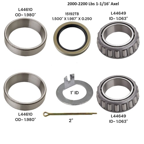 Wheel Bearing Grease Trailer Hub Wheel Bearing Kit L44643 Seal 1.250'' I.D. For 2000# Axles 1.000'' E L44610 Bearing Kit - Foto 7