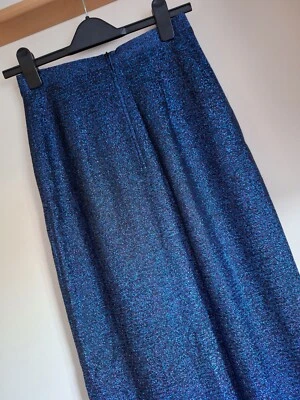 Vintage Metallic Electric Blue Shimmer 80s Pencil Maxi Long Skirt UK 8 E 36 US 4 - Bild 1 von 4