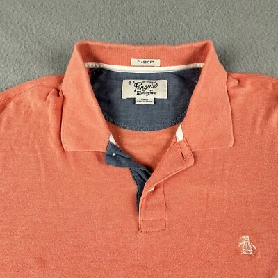 Camisa Polo Original Penguin Para Hombre Grande Naranja Calce Clásico Algodón Bordado Foto 1 de 4