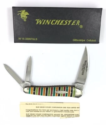 Winchester Blue Grass W 15 Glitterstripe Seahorse Whittler Pocket Knife 2796-LXX - Image 1 of 4