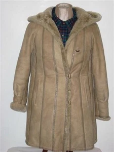 Taupe Shearling Coat with Leather Trim - Picture 1 of 10