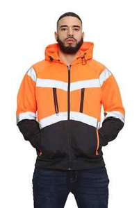 Hi Viz Vis High Visibility Pullover Hoodie Work Zipped Hooded Fleece Sweatshirt - Picture 1 of 25