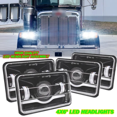 4pcs 4x6" LED Headlights Hi/Lo DRL FIT Kenworth T800 W900 Peterbilt 357 379 378 - Image 1 of 4