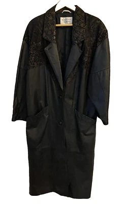 Gabardina vintage Brandon Thomas de cuero negro con botones talla mediana Foto 1 de 4