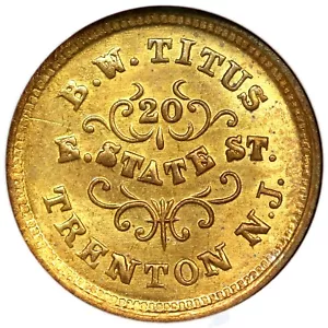 (1861-65) F-885A-2B NGC MS 63 B.W. TITUS Storecard Brass Civil War Token - Picture 1 of 3