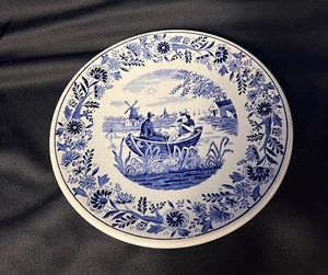 Delfts Royal Sphinx Holland By Boch Bélgica bote remos azul y blanco placa molino de viento - Imagen 1 de 2