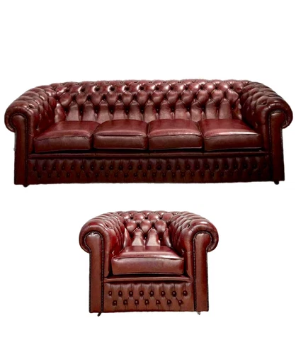Vintage Red Ox Blood Red Chesterfield Sofa With Accent Chair Cover