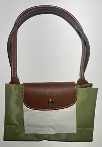 Longchamp Le Pliage Tote Bag Green Leather Nylon Size Large