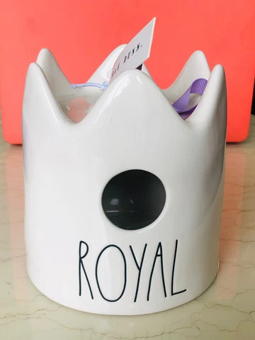 Rae Dunn by Magenta Ceramic Bird House ROYAL Crown Shape Cover