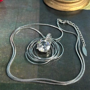 NYGARD Silver Plated Crystal Loop Hoop Pendant Necklace Signed Adjustable 84cm - Picture 1 of 12
