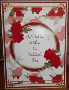 AUCTION SALE HANDMADE VALENTINE'S DAY CARD RED ROSES FLORAL DESIGN - Picture 1 of 4
