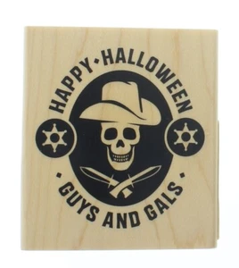 Inkadinkado Happy Halloween Guys and Gals Skeleton Cowboy Wooden Rubber Stamp - Picture 1 of 2