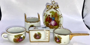 Limoges 5 Miniature Porcelain Pieces Fragonard Scenes France Sauce Pot Asst - Picture 1 of 9