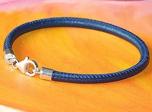 Ladies 4mm blue Nappa Leather & sterling silver bracelet by Lyme Bay Art - Picture 1 of 3