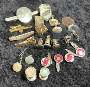 Vintage Lot 24 Tie Tack Pin Tack Cuff Links Gold Silver Tone Button Red Enamel - Picture 1 of 7