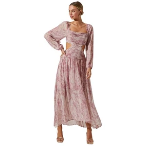 Astr Kleid Damen XL Amadora Maxi Abstrakt Blumen Plissee Cut Out Puffärmel - Bild 1 von 11