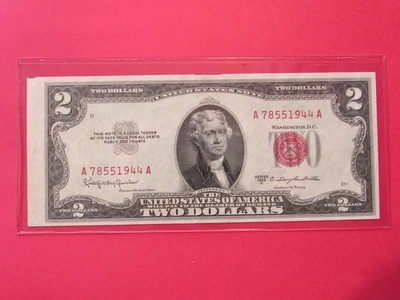 1953 "C" $2 RED SEAL BANK NOTE !!!! MAJOR OFF CENTER ERROR !!! SER.# A78551944A - Image 1 of 4