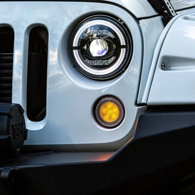 Blinker set im Grill LED clear mit E Tüv Frontgrill Jeep Wrangler JK 07-18 - Bild 1 von 4