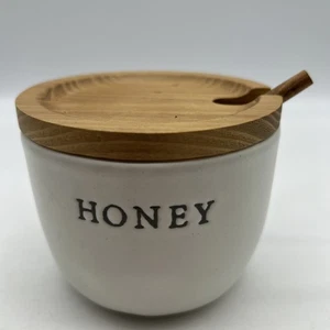 Olla de miel Hearth & Hand Magnolia tarro gres bodega madera de acacia - Imagen 1 de 14