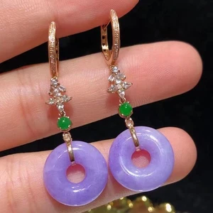 Orecchini Anello Giadeite Viola Myanmar Placcato Oro Rosa Giada Birmana Naturale - Foto 1 di 5