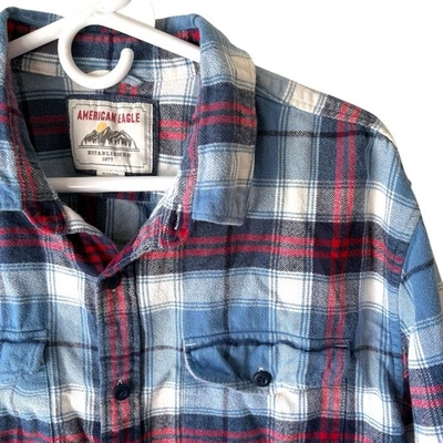 American Eagle XL Flannel Blue Red Plaid Soft Cotton Vintage Grunge Gorpcore - Image 1 of 4