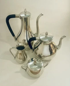 Royal Holland Pewter Daalderop Mid-Century Mod. 4 Pc. Set Coffee Tea Cream Sugar - Picture 1 of 9
