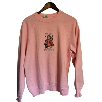 Vintage Pink Hand Stitched Embroidered Sweatshirt XL Cottagecore Grandma Core - Image 1 of 4