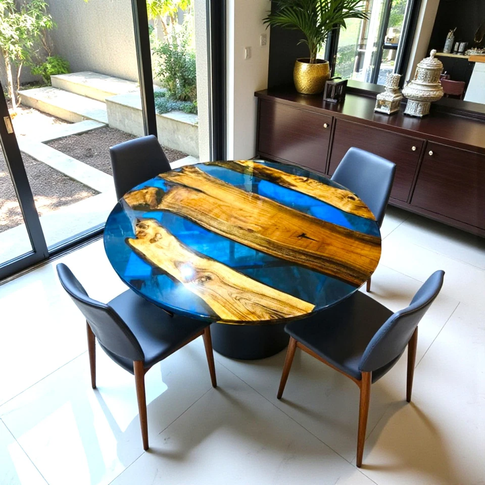 Blue River Epoxy Table Top Custom Made Handmade Coffee Table Solid Wood Table - Image 1 of 4