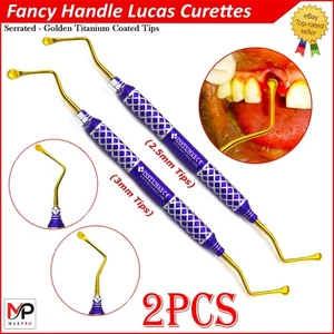 INSTUMAX® Lucas Curette - Puntas dentadas de 2,5 mm y 3 mm | Mango CNC azul con dorado  - Imagen 1 de 4