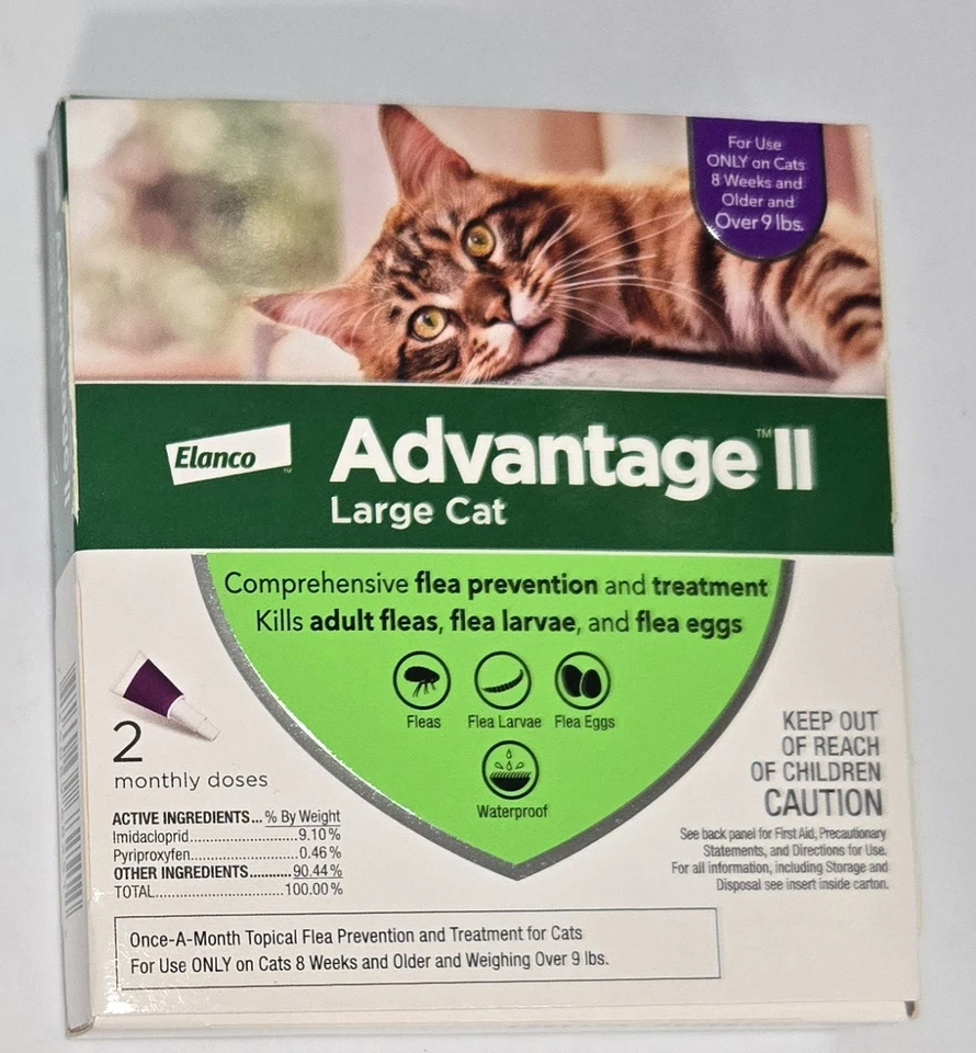 Advantage II gato grande más de 9 libras 2 dosis mensuales Foto 1 de 1