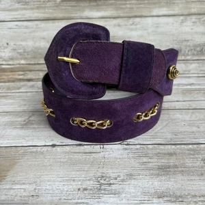 VTG Loring & Paige Suede Belt Sz ML Purple Gold Chunky Chainlink Adjustable 80s  - Picture 1 of 12
