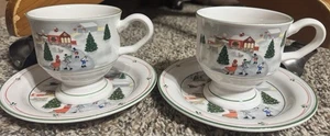 (2 Sets) Sango Silent Night Footed Pedestal Cups w/Saucers Christmas Snow - Picture 1 of 10
