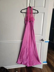 Y2k Jump Appeal Gown Pink Satin Mesh Halter Ruffle Train HOCO  Coquette Ballet - Picture 1 of 7
