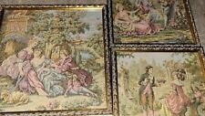 3 Vintage Victorian Framed Tapestries. Made in France. 12x12 and two 9x10. 