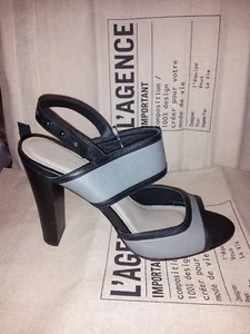 L'Agence Joan grau/schwarz matt Leder Fersenriemen Schuhe Größe 6,5 USA/37 EU - Bild 1 von 3