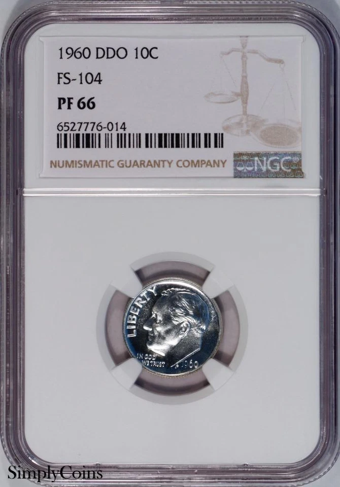 1960 Roosevelt Dime Proof DDO FS-104 NGC PF66 Doubled Die Obverse POP 1 of 3 - Image 1 of 2