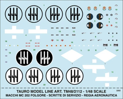 TAURO MODEL TM48/2112 AERMACCHI M.C.202 - INSEGNE & DATA STENCILLINGS R.A. 1:48 - Immagine 1 di 2
