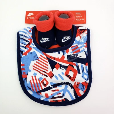 Nike Bebé Infante Niños Talla 0-6 Meses Azul Rojo Babero Botines Calcetines Conjunto de 2 Piezas Foto 1 de 3