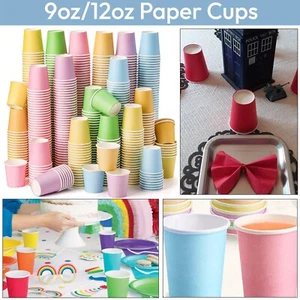 Paper Cups Foil Multicolour 9oz 12oz Hot Cold Drinks Party Wedding 8/14/16pcs - Picture 1 of 40
