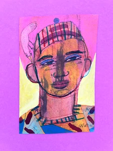 Tarmo Watia Original Acrylic Painting Rich Bold Colors - Small - 6 1/4" x 4 1/4" - Picture 1 of 6