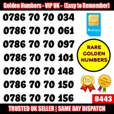 Golden Number VIP UK SIM Cards - Easy to Remember Mobile Numbers LOT - B443
