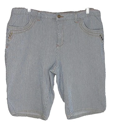 Pantalones Cortos Kim Rogers Talla 14 Azul Denim Engineer Rayas Bolsillo Elegante Bermudas Foto 1 de 4