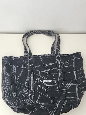 Bolso de Mano Denim SS19 Supreme Gonz Mapa Algodón Obra de Arte por Mark Gonzales Bolso Negro Foto 1 de 4