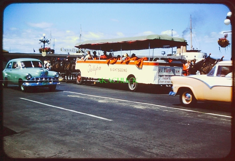 Autobús turístico original Victoria Canadá 1960 tirado por caballos NEAR WHARF ST Foto 1 de 1